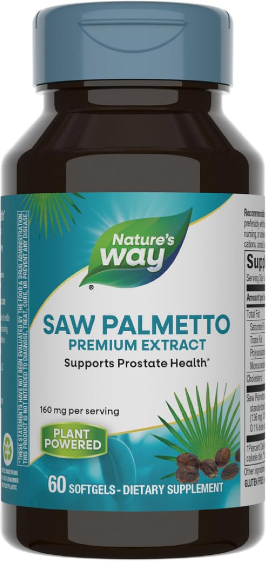 Nature's Way Saw Palmetto Premium Extract, Prostate Health Support for Men*, 160 mg per Serving, 60 Softgels (Packaging May Vary)