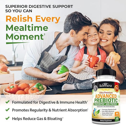 Advanced Prebiotics for Digestive Health - Fast Acting Gut Health Supplement with Clinically Validated Prebiotics for Women & Men for Healthy Gut Flora Bloating & Immune Support - 2 Month Supply