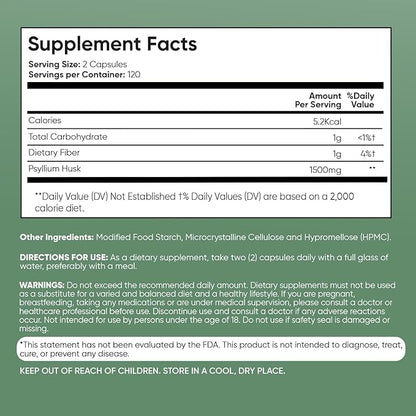WeightWorld Psyllium Husk Capsules 1500mg Per Serving, 240 Vegan Capsules - 4 Months Supply - for Digestive Health - Daily Psyllium Husk Fiber Supplement - Non-GMO, GMP-Approved, & Allergen-Free