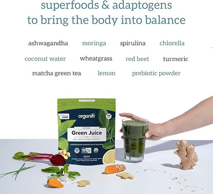 Organifi Green Juice - Organic Superfood Powder - 90-Day Supply - Organic Vegan Greens - Helps Decrease Cortisol - Provides Better Response to Stress - Supports Weight Control - Total Body Wellness