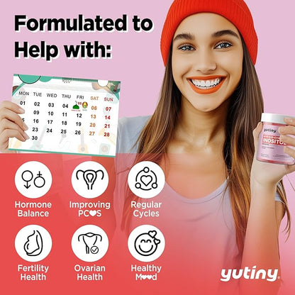 Myo-Inositol & D-Chiro Inositol Gummies, Vitamin B6 B12 & Folate for Women, Vegan, Sugar Free, Strawberry Flavor, 60 Count