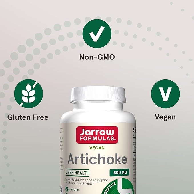 Jarrow Formulas Artichoke 500 mg - 180 Capsules - Standardized Extract - Supports Liver Health & Digestion - White 180 Servings