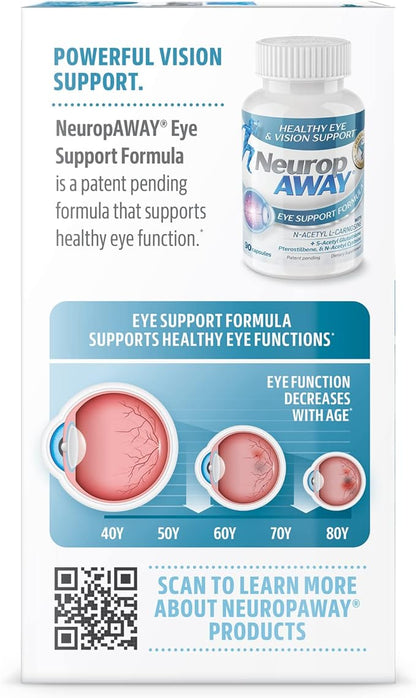 NeuropAWAY Eye Support Supplement 90CT with Lutein N-Acetyl L-Carnosine S-Acetyl Glutathione N-Acetyl Cystiene Pterostilbene Lycopene Zeaxanthin to Support Healthy Vision Helps Blurry and Dry Eyes