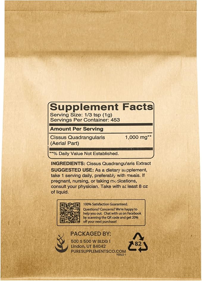 Pure Original Ingredients Cissus Quadrangularis (1lb) Traditional Herbal Supplement, Veldt Grape, Non-GMO, Lab-Verified