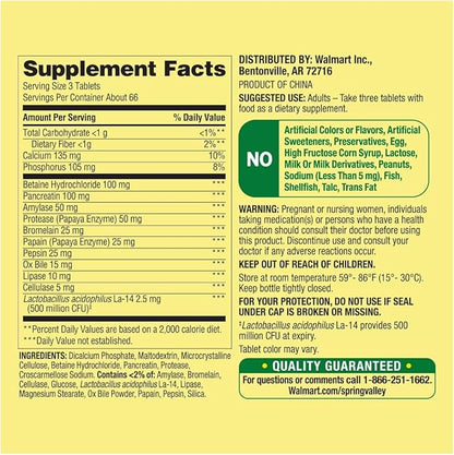 Spring Valley Probiotic Multi-Enzyme Digestive Formula Tablets, 200 Count