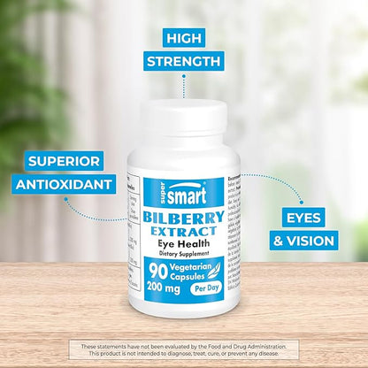 Supersmart - Bilberry Extract (High Strength) - 25% Anthocyanin - Bilberry Supplement for Eyes - Vaccinium Myrtillus Fruit Supplement | Non-GMO & Gluten Free - 90 Vegetarian Capsules