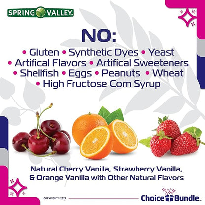 Spring Valley Calcium 500 mg Plus Vitamin D 25 mcg Bone Health Dietary Supplement Gummies, 100 Ct 3 pk (300 Total) + Vitamin Guide and Pill Container (5 Items)!