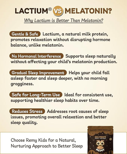 Remy Kids Protein Sleep Aid Supplements, Melatonin-Free Formula, Lactium®, L Theanine, VIT D, B6, Calcium & Herbal Extracts Sleep Aid for Kids, Balanced Nutritional Drink, Non GMO & Preservatives