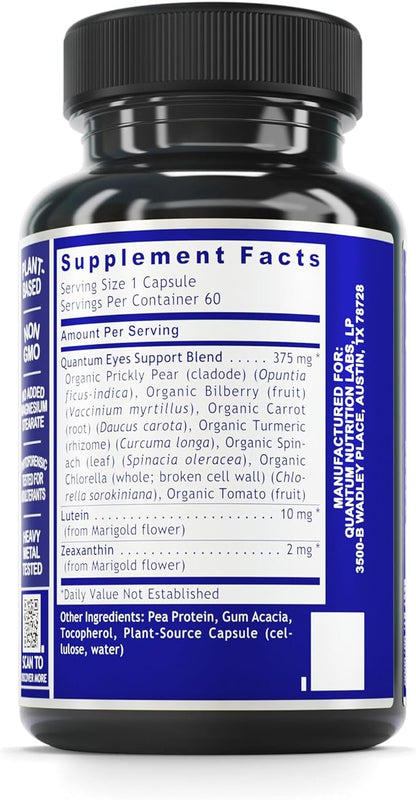 Quantum Nutrition Labs Eye Support - Eye Health Vitamins, Lutein and Zeaxanthin Eye Supplements for Adults and Seniors, Supports Macular Health, Contains Bilberry and Carrot - 60 Vegetarian Capsules