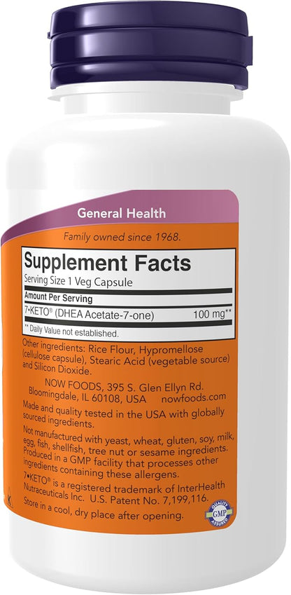NOW Foods Supplements, 7-Keto (DHEA Acetate-7-one) 100 mg, Weight Management*, 120 Veg Capsules