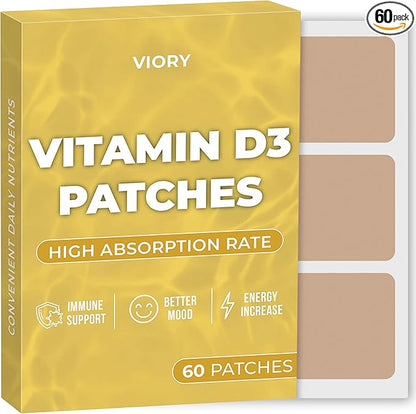 D3 Patches (Pack of 60) - 100% Natural D Patch for Women and Men - with Calcium, Magnesium, K2 - Immune & Body Support - Enhanced Formula