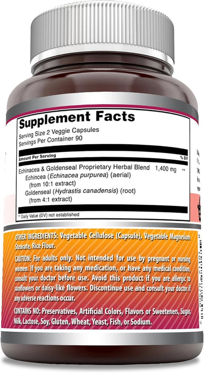 Amazing Formulas Echinacea & Goldenseal Supplement | 1400 Mg Per Serving | 180 Veggie Capsules | Non-GMO | Gluten Free | Made in USA