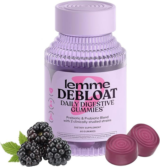 Lemme Debloat - Digestive & Gut Health Gummies with 2 Clinically Studied Probiotics & Prebiotic, 3 Billion CFUs - Vegetarian, Gluten Free, Non GMO, BlackBerry Flavor (60 Count)