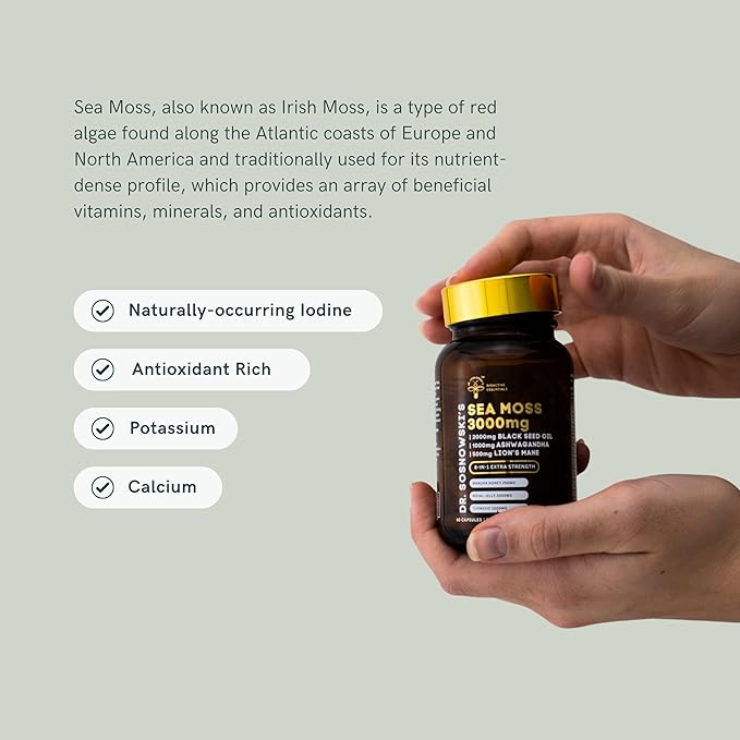 Dr Sosnowski's BioActive Sea Moss | 8-in-1 Formula Enriched with Black Seed, Ashwagandha, Turmeric, Manuka Honey, Lion's Mane, Royal Jelly, Bee Propolis Extract | 60 Capsules