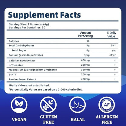 Natural Aid Gummies - 60 Gummies, Relax and Sleep - Vegan, Gluten Free, Non-Addictive
