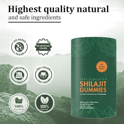 Shilajit Gummies I Shilajit for Men | Pure Himalayan Shilajit Gummies | KSM-66 Ashwagandha, Gokshura 75%+ Fulvic Acid & 85+ Trace Minerals I Non-GMO I Natural & Organic I 60 Gummy
