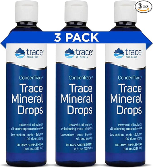 Trace Minerals ConcenTrace Drops | Full Spectrum Minerals | Ionic Liquid Magnesium, Chloride, Potassium | Low Sodium | Energy, Electrolytes, Hydration | 288 Day Supply, 8 fl oz (Pack of 3)