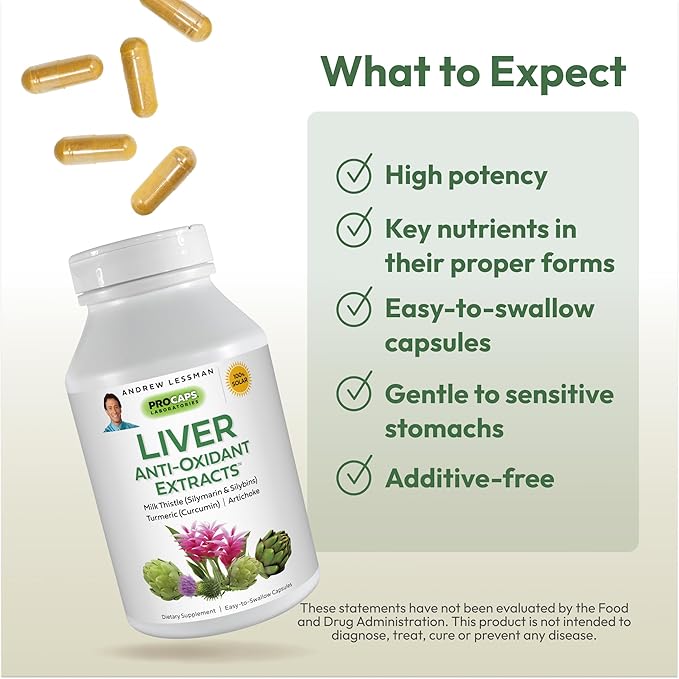 ANDREW LESSMAN Liver Anti-Oxidant Extracts 30 Capsules - Supports The Hard-Working Tissues of The Liver, Promotes Optimum Liver Health and Function. Milk Thistle, Turmeric and Artichoke Extracts