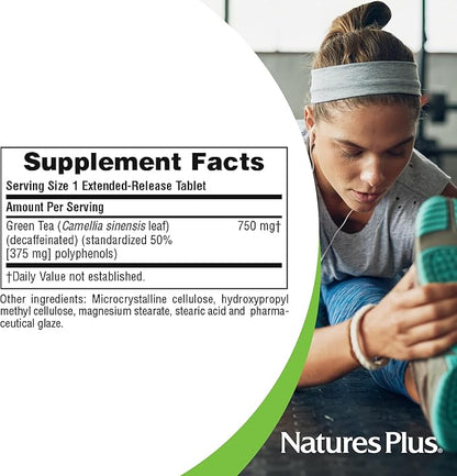 Natures Plus Herbal Actives Chinese Green Tea, Extended Release - 750 mg - Overall Well-Being - 30 Vegetarian Tablets (30 Servings)