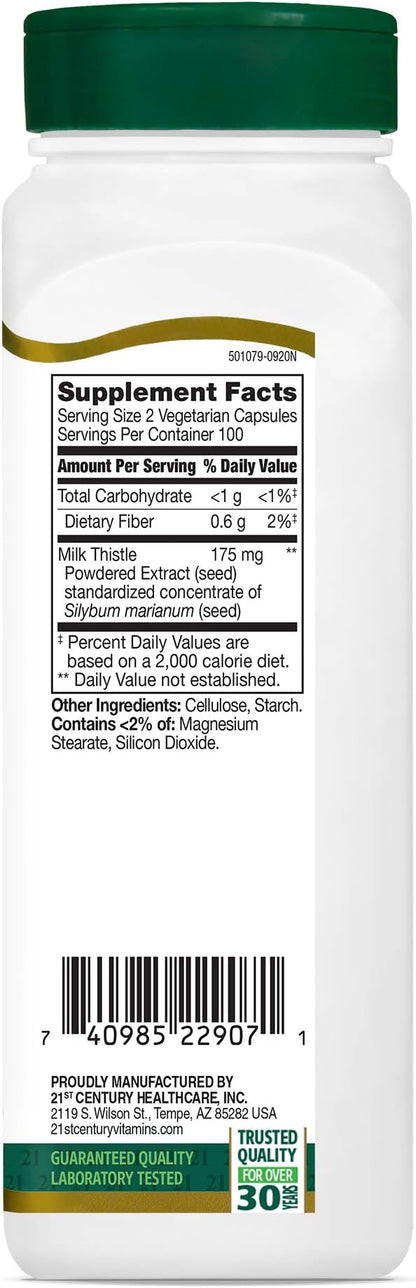21st Century Milk Thistle Extract Veg Capsules, 200 Count