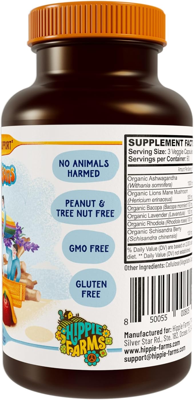 Stress, Mood, Energy Support - Ashwagandha Root, Lion's Mane & More - Good Vibrations Blend