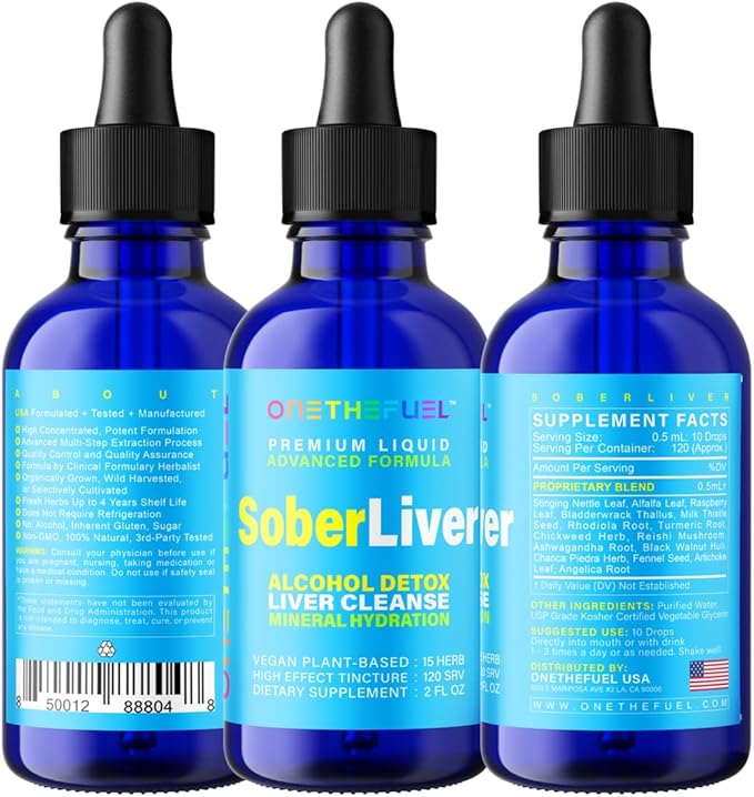 Sober Liver 2oz. Plant-Based Liver Cleanse and Detox Support + 100% Natural Hydration Liver Health Supplement Reishi Milk Thistle Rhodiola + Vegan 15 Herbals Fast Absorb Tincture Liquid