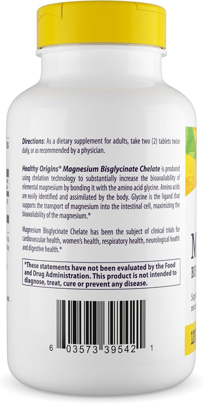 Healthy Origins Magnesium Bisglycinate Chelate (Albion Minerals, Non-GMO, Gluten Free, Cardiovascular Support, Bone Support, Neurological Support, Vegan), 120 Tablets