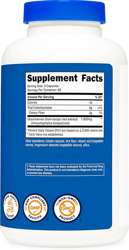 Nutricost Glucomannan 1,800mg Per Serving, 180 Capsules - Natural Fiber Source, Non-GMO, Gluten Free