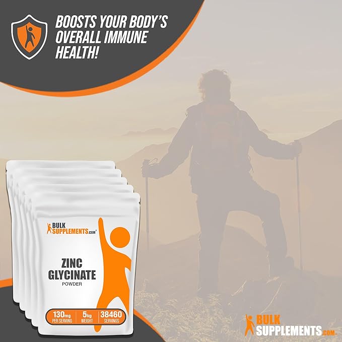 BulkSupplements.com Zinc Glycinate Powder - Zinc Supplements, Zinc 40mg, Zinc Powder - Zinc Mineral Supplement, for Immune Support - Gluten Free, 130mg per Serving, 5kg (11 lbs)