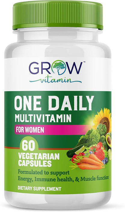 grow vitamin One Daily Multivitamin for Women - Energy Support - Whole Food Supplement to Nourish Hair, Skin, Nails - Non-GMO - No Soy - Gluten Free - 60 Capsules - 2 Month Supply