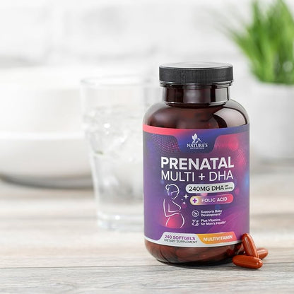 Prenatal Vitamins for Women with Folate & DHA, Prenatal Multivitamin Supports Brain Development with Folic Acid, Omega 3, Vitamin A, C, D, B6, B12 & Iron, Pregnancy Supplement, Non-GMO - 240 Softgels