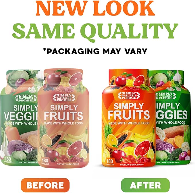 Simply Nature's Pledge -Packed with 42 Different Fruits & Vegetables - Made with Whole Food Superfoods - with Aloe Vera – 100% Soy Free -2 Month Supply- 180 Count (Pack of 2)