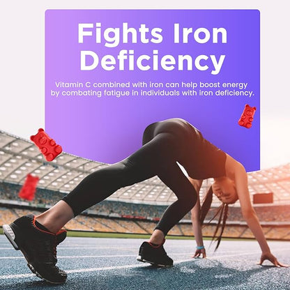 Iron Gummies for Women & Men - Iron Supplement with Vitamin B6, B12, C, Zinc, Folate for Adults & Kids - Support Iron Deficiency, Anemia, Energy Boost, Blood Builder - Sugar Free 60ct Mixed Berry