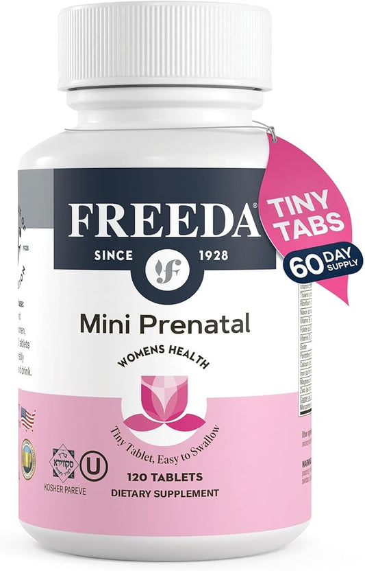 FREEDA Mini Prenatal Vitamin - Kosher Prenatals -Tiny Easy to Swallow Tablets - Prenatal Vitamins with Iron, Prenatal Folic Acid/Folate, Vitamin D - Pre Natal Multivitamin for Pregnant Women (120)