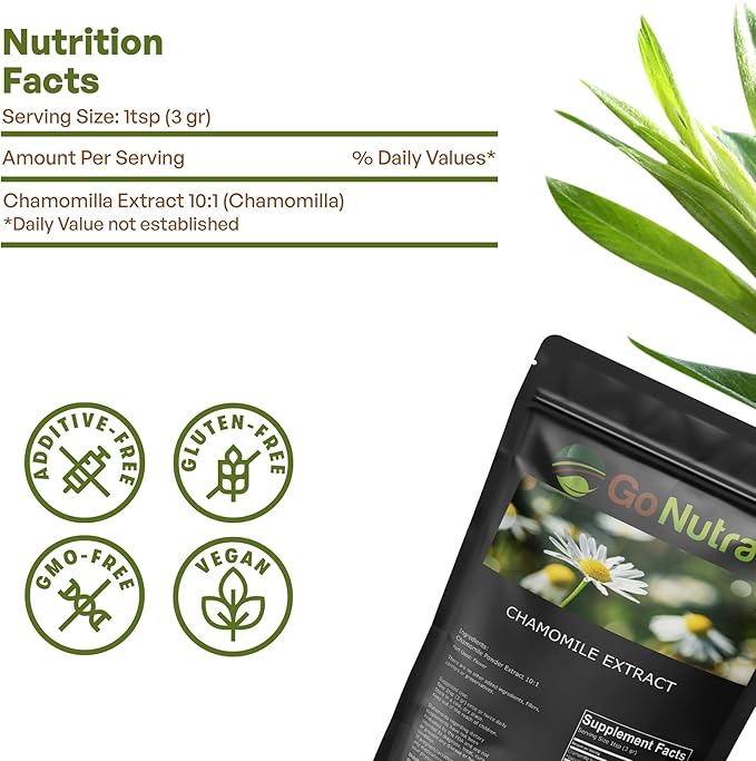 Go Nutra Chamomile Extract Powder 10:1 Strength Apigenin Supplement 8 oz. Herbal Extract