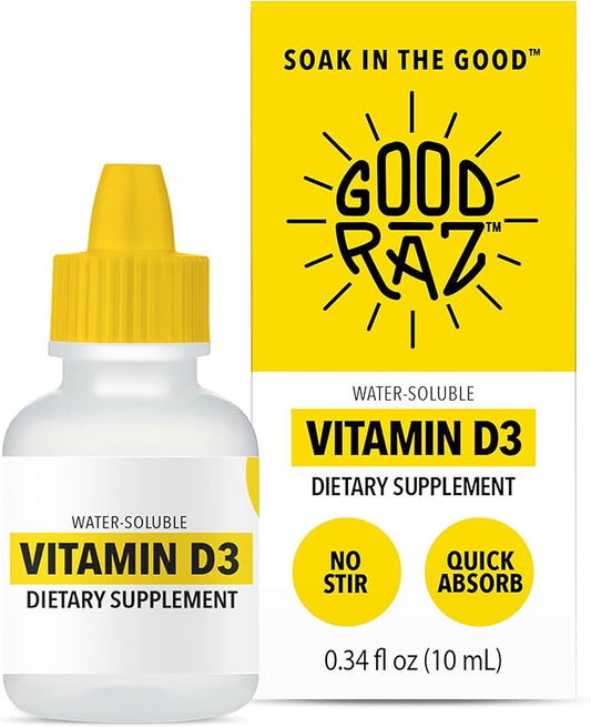 Vitamin D Drops Adult - Water-Soluble Liquid D3 Drops - Potent Vitamin D Liquid Drops - No Stir, Non-GMO, Kosher - D3 Liquid to Add to Drink Or Food, Flavorless - 4-Month Supply (1)