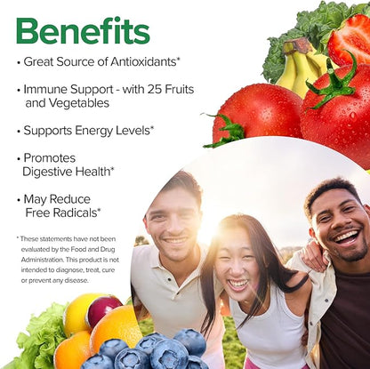 1000mg Immune Support Capsules Made with 25 Organic Fruits and Vegetables, Strong Immunity Boosters with Vitamins A, C, D3, and Zinc, 60 Count