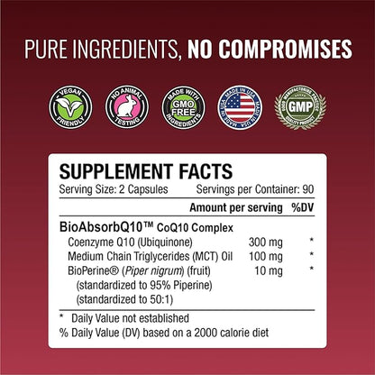 Approved Science® CoQ10 MD - Extra Strength 250mg Pure CoQ10 with Bioperine® for Faster Absorption - Optimal Support - 3 Month Supply