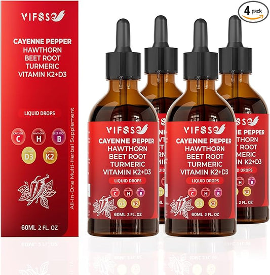 Cayenne Pepper Drops, Cayenne Pepper Extract, Liquid Drops with Hawthorn Support for Digestion Heath - 4 Bottles