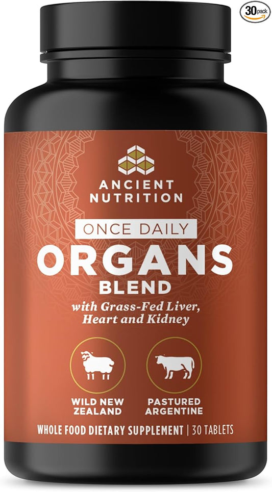 Ancient Nutrition Organ Supplements, Once Daily Grass-Fed and Wild Organ Complex Capsules, Liver, Heart, Kidney Supports Organ, Cognitive, and Immune System Health, 30 Ct