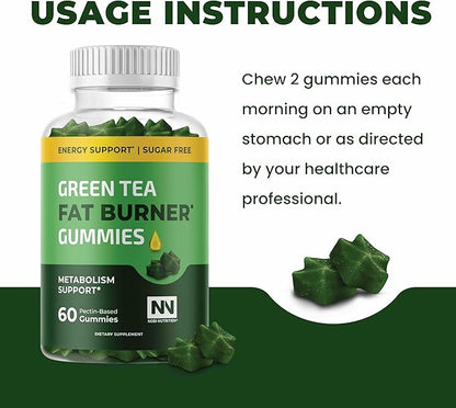 Nobi Nutrition Green Tea Fat Burner Gummies for Weight Loss | Metabolism Boost & Appetite Suppressant with Green Coffee Bean and Garcinia Cambogia | Pills to Burn Belly Fat for Women & Men