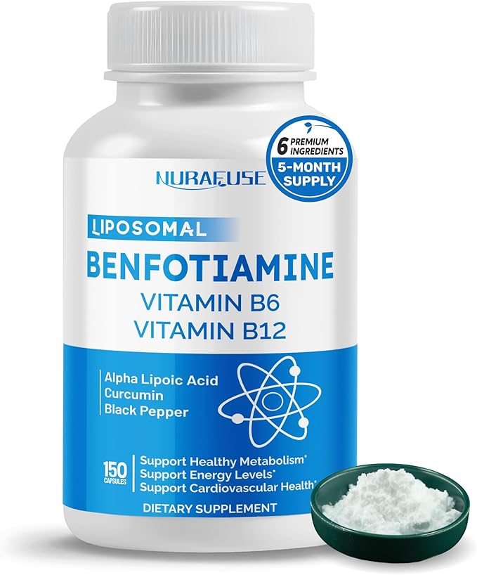 Liposomal Benfotiamine with Vitamin B6, Vitamin B12, Alpha Lipoic Acid, Curcumin - Support Healthy Metabolism, Energy Levels- Made and Tested in The USA