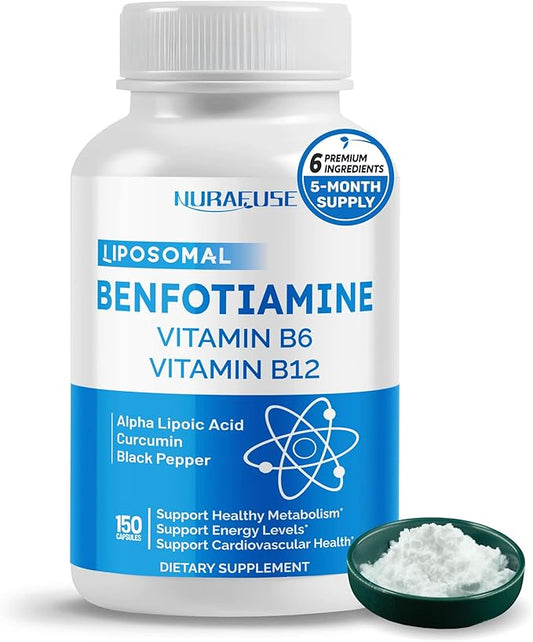 Liposomal Benfotiamine with Vitamin B6, Vitamin B12, Alpha Lipoic Acid, Curcumin - Support Healthy Metabolism, Energy Levels- Made and Tested in The USA
