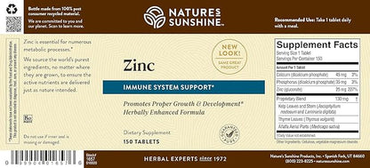 Nature's Sunshine Zinc 25mg, 150 Tablets | Helps Strengthen the Immune System by Providing 167% of the Daily Value of Zinc