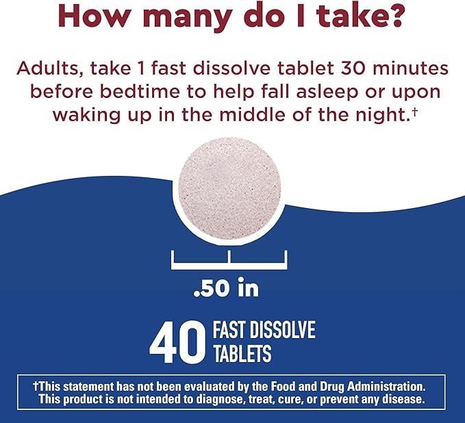 Nature Made Wellblends Back To Sleep, Lower Dose Melatonin 1 mg, L theanine 100 mg and GABA 100mg, Sleep Supplement, 40 Fast Dissolve Tablets