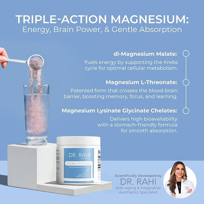 Magnesium Powder Supplement Made in USA MixedBerry 150g- Patented Magnesium L-Threonate Powder, Brain Support, Non-GMO Easy to Mix Magnesium Supplement Powder for Adults-Clear and Focused by Dr. Rahi