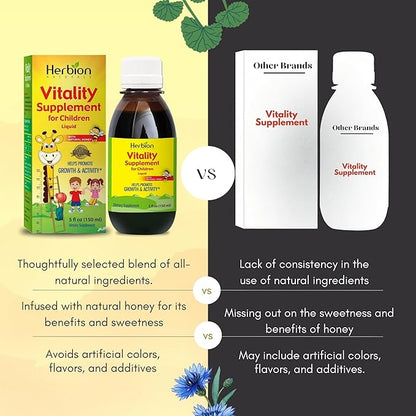 HERBION Naturals Vitality Supplement for Children, Promotes Growth and Appetite, Relieves Fatigue, Improves Mental & Physical Performance, for Kids 1 Year & Above, 5 Fl Oz (Pack of 1)
