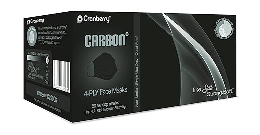 Cranberry USA C2900K Cranberry Carbon Earloop Face Masks, Black (Pack of 50)