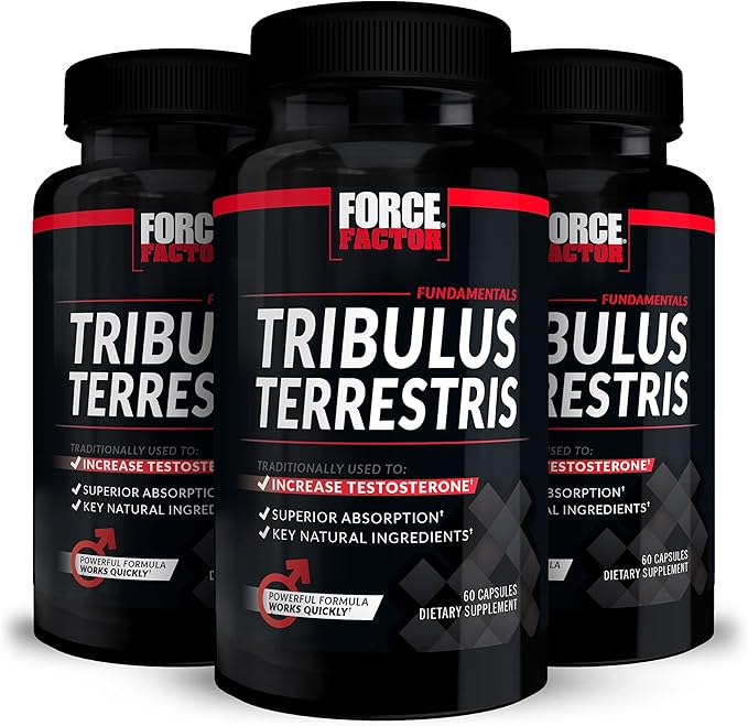 FORCE FACTOR Tribulus Terrestris for Men, 3-Pack, Tribulus Testosterone Booster for Men, Male Vitality Supplement, Tribulus Extract & Natural Ingredients for Superior Absorption, 1000mg, 180 Capsules