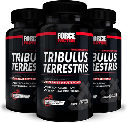 FORCE FACTOR Tribulus Terrestris for Men, 3-Pack, Tribulus Testosterone Booster for Men, Male Vitality Supplement, Tribulus Extract & Natural Ingredients for Superior Absorption, 1000mg, 180 Capsules